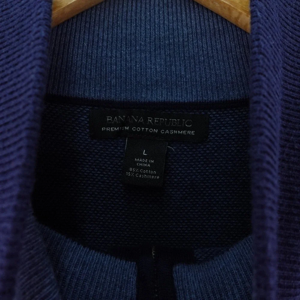 Banana Republic Men's L Blue Cashmere Blend 1/4 Zip Pullover Sweater Preppy‎